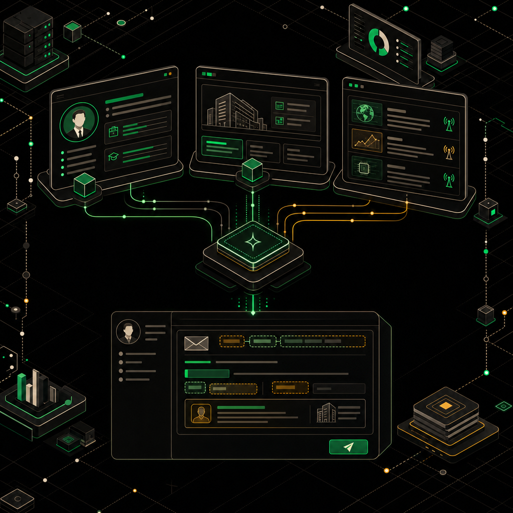AI SDR agent interface showing lead research panel alongside a personalized outreach email being composed automatically