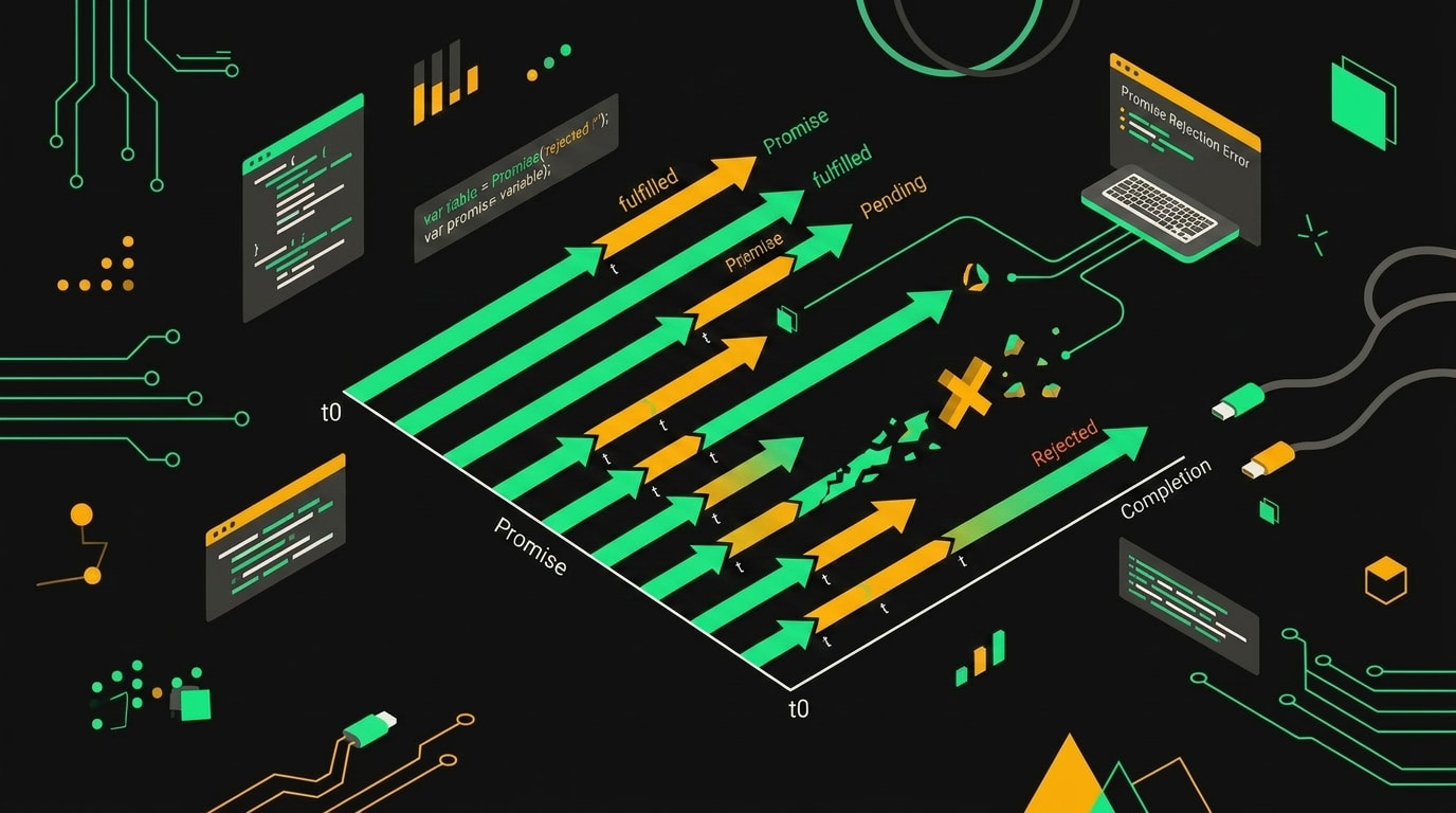 Async race condition diagram showing parallel promises with one unhandled rejection path
