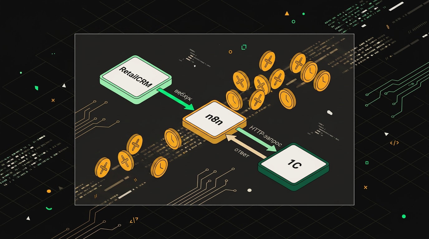 Архитектура синхронной интеграции RetailCRM с 1С через n8n: схема компонентов и точек соединения